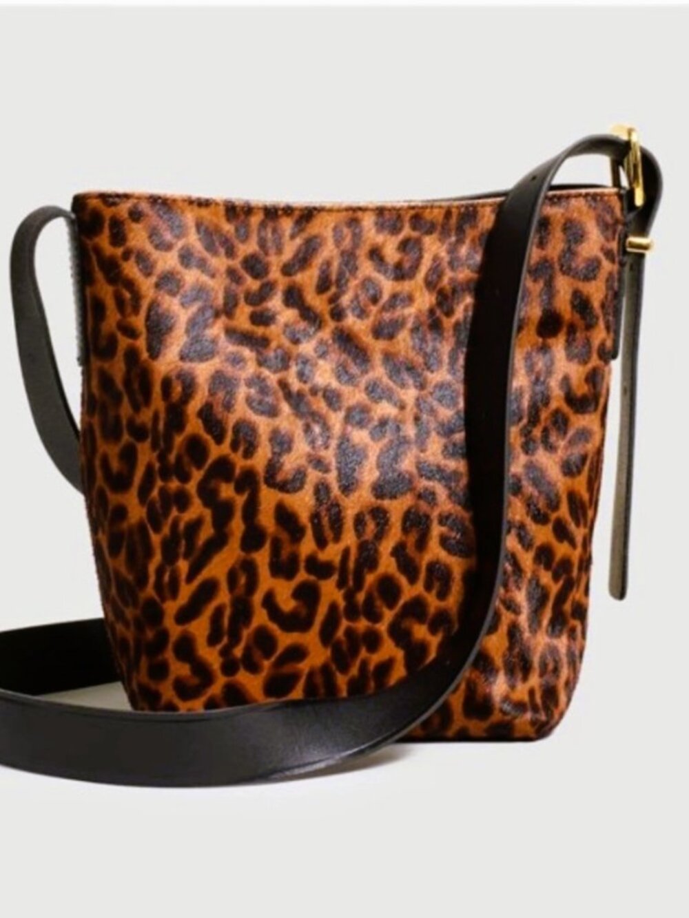 MADEWELL The Essential Mini Bucket Tote Calf Hair Leopard Print